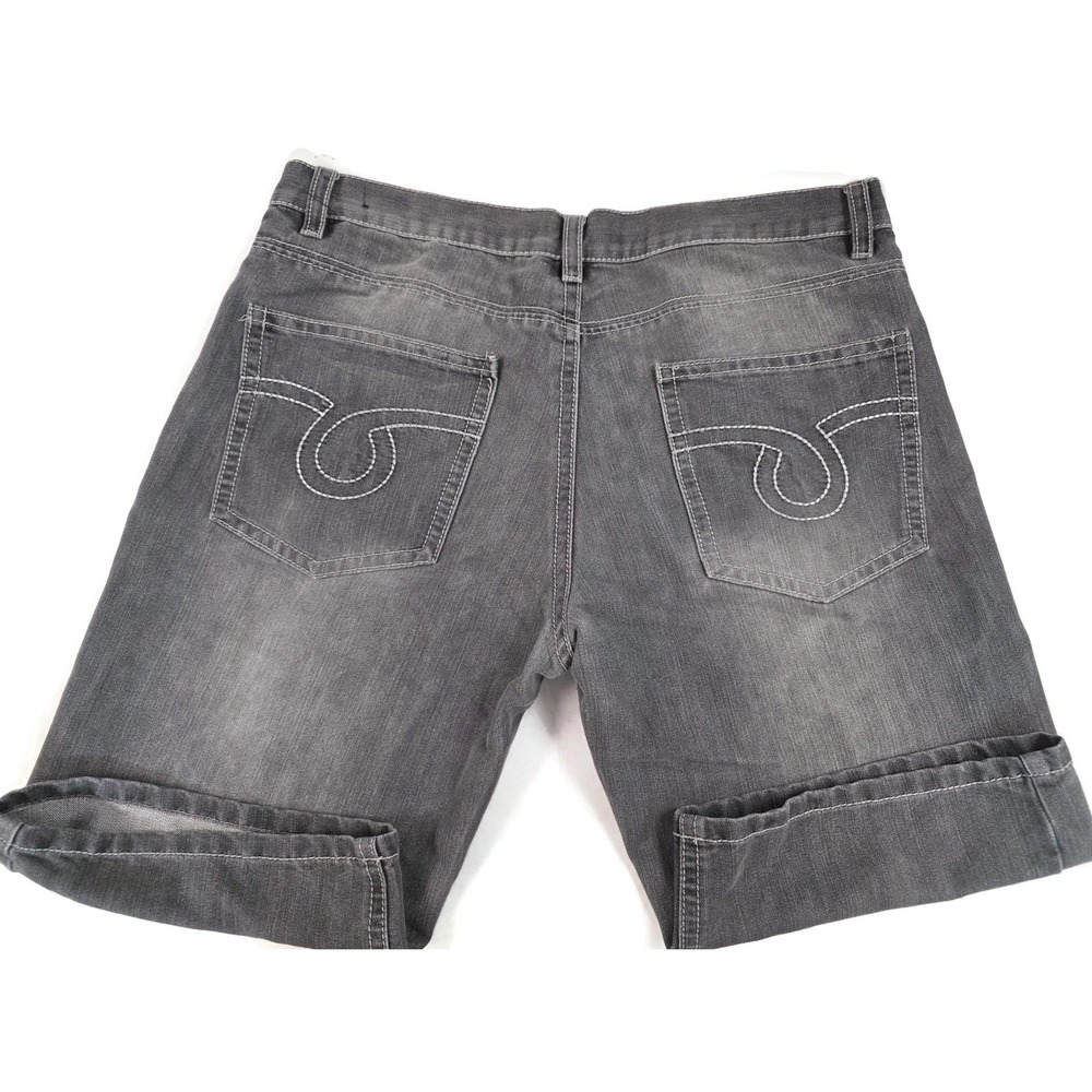 Avirex Shorts Mens 38 Gray Denim Jean Cuffed Stitch Pocket Casual Walking